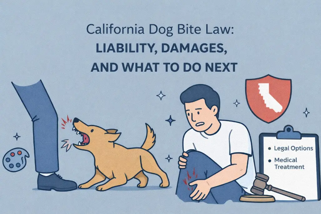 California dog bite law overview showing liability, damages, and legal options for victims