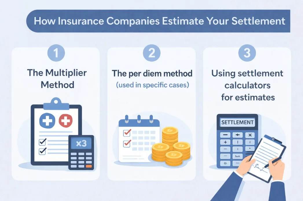 Three insurance methods on how to calculate car accident settlement payouts.